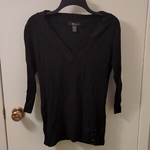 Style & Co. Black V Neck Knit Top With Buckles